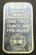 Golden State Mint 1 Troy Oz .999 Fine Silver Bullion Bar