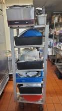 Tray rack with wheeles and contents Winco electric food warmer FW-5500 more