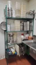 Large metal 4 shelf metro rack with contents