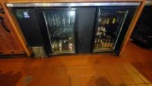 True TBB-30 two glass door 69in wide under bar refrigerator in use