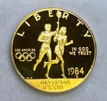 United State Olympic 1/2 Oz 90% Gold 1984 Olympic $10 Coin With COA