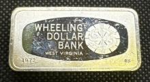 Wheeling Dollar Bank Sterling Silver Bullion Bar 65.40 Grams