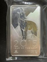 2015 Year Of The Goat 10 Troy Oz .999 Fine Silver Bullion Bar