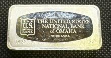 US National Bank Of Omaha Sterling Silver Bullion Bar 65.49 Grams