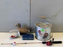 Zebco Fishing Rod, Minnow Bucket, Tackle Box