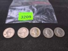 5-Washington Quarters. 1965, 1966, 1967, 1968, and 1969. All one Money.