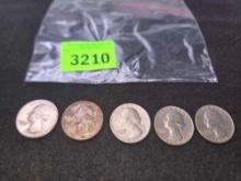 5-Washington Quarters. 1965, 1966, 1967, 1968, and 1969. All one Money.