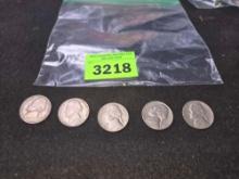 5- 1964 Jefferson Nickels. All one Money.