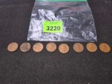 8-Lincoln Head Wheat Pennies. 2-1946, 2-1947 S, 1-1947 D, 1-1948 D, 1-1948, and 1- 1949 D. All one