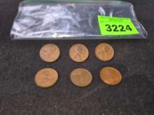 6-1937 Lincoln Head Wheat Pennies. 5-1937 and 1- 1937S. All one Money.