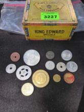 King Edward Tobacco Box with 13 Assorted Tokens. All one Money.