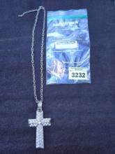 Ornate Cross Pendant and Chain Set. Stamped FL& E.