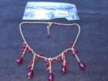 Ruby Glass Beads on Gold Toned Link Chain Neclace. No Stamp Found. Fashion.