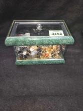 Ornate Display Box with Lid, and Assorted Jewelry. Rings, Earrings, Neclaces, Bracelets, Watch,