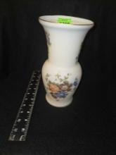 Large Frosted Glass Vase. Floral Pattern with Gilded Rim.