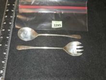 9 inch Silver Plated, Italian Salad Spoon and Fork Serving Utensils.