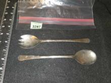 9 Inch, Silver Plated Salad And Fork Serving Utensils. Sheffield England.