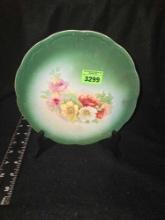 Antique, Floral Pattern Collectible Plate, China. With Wood Display Stand.