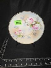 PSAG, Hand Painted Bavarian Collectible Plate, Rose Pattern, with Stand.