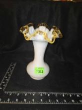 White and Gold, Fenton Glass? Ruffled Vase.