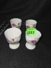 Set of 4, Vintage, Flower Design, Gilded Egg Cups.