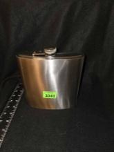 Large, Stainless Steel Whiskey Flask.