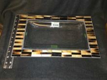 Decorative, Colored Glass Serving Dish with Raised Wrought Iron Base.