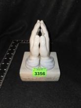 Praying Hands on Holy Bible, Musical Figurine.