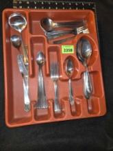 30 Pieces, Mostly Rogers Stainless, Silverware with Drawer Organizer.