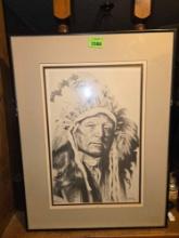 Native American Art By William Dunnam 1980. Signed and Dated. Professionally Matted and Framed.