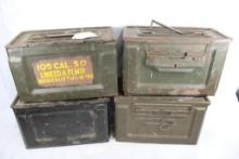 Four US metal 50 cal ammo boxes. Used.