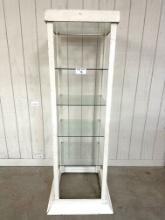 WHITE WOOD DISPLAY WITH GLASS SHELVES