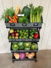 MULTI-TIER GALVANIZED METAL DISPLAY W/ FRUITS & VEGGIES