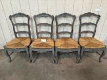 4PC CARVED DINING CANE BOTTOM CHAIRS