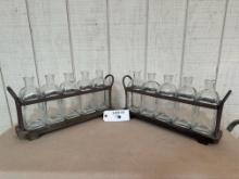 (2) FARMHOUSE STYLE VASES IN METAL TRAY WITH HANDLES