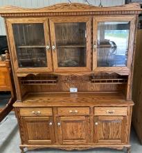 OAK TRIPLE BEVELED GLASS DOORS HUTCH CABINET