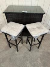 RATTAN 3 PIECE PATIO BAR TABLE & STOOL SET