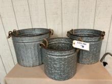 SET OF (3) GALVANIZED METAL BUCKETS