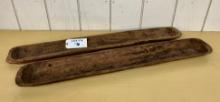 2PC HAND CARVED WOODEN BAGUETTE TRENCH BOWLS