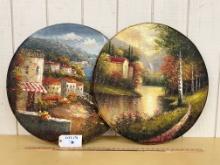 2PC HAND PAINTED ROUND WOVEN WALL ART