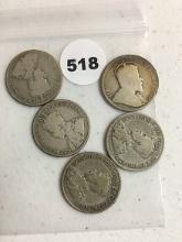 1906, 14, 18, 21, 28 Canadian Quarters