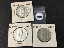 (3) 1949 Franklin Half Dollars