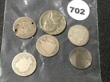 (5) Silver Dimes (1) Silver Nickel, Poor Condition