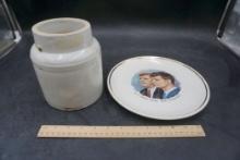 Stoneware Crock & Kennedy Brother Plate