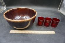 Stoneware Bowl (Cracked) & Candle Holders