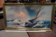 Framed Sailboat Painting (Slight Damage)