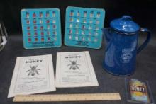 Chancellor, S.D. Bingo Cards, Honey Facts, Coffee Pot & Honey Label