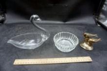 Glass Swan & Bowl, Bird Shakers