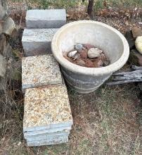 Lot of Misc. Stepping Stone, Concrete Blocks, and Flower Pot