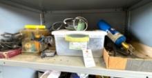 Shelf of Misc. Power Drills, Soldering Gun, Small Propane Torches, etc.